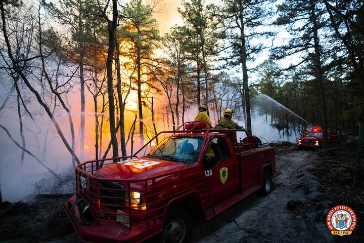 Firefighters from the NJFFS at the Bethany Run Wildfire - Burlington and Camden Counties.