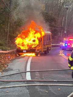 School Bus Goes Up In Flames In Valhalla