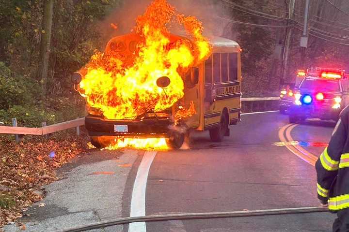 School Bus Goes Up In Flames In Northern Westchester