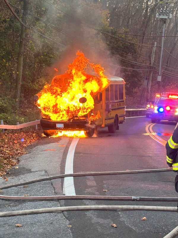 School Bus Goes Up In Flames In Westchester