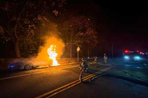 Car Fire Causes Road Closure In Westchester