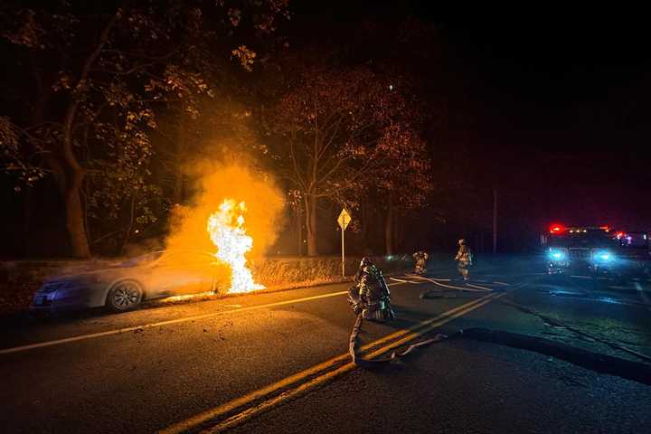 Car Fire Causes Road Closure In Westchester