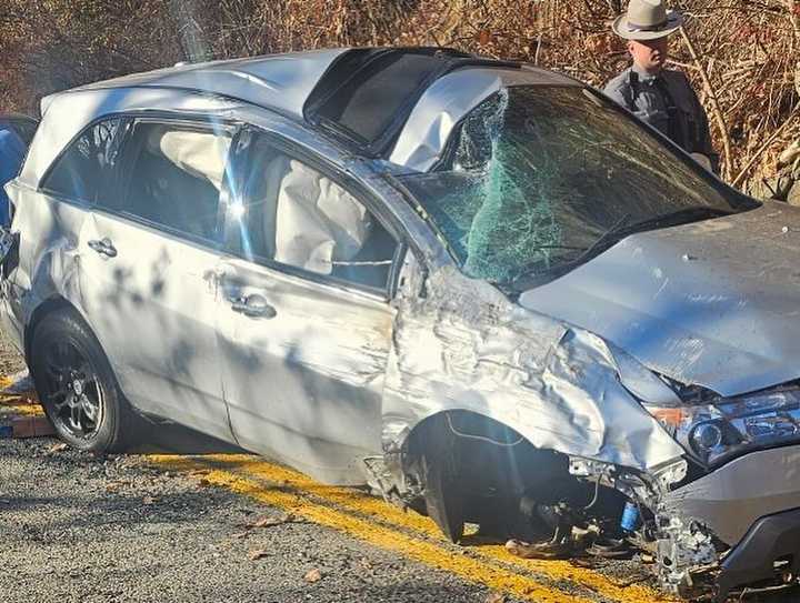 A vehicle rolled over on Route 129 in Croton near the Croton Gorge Park on Tuesday, Nov. 19. 