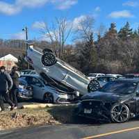 Driver's Risky Move Causes Car To Land On Top Of  3 Vehicles Outside Bridgewater Diner: Police