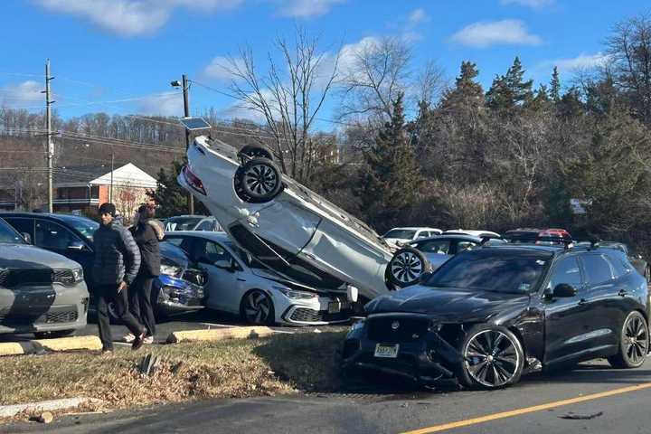 Driver's Risky Move Causes Car To Land On Top Of  3 Vehicles Outside Bridgewater Diner: Police