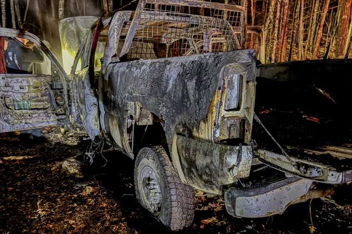 Car Catches Fire In Woods: Frankford Township Fire Department