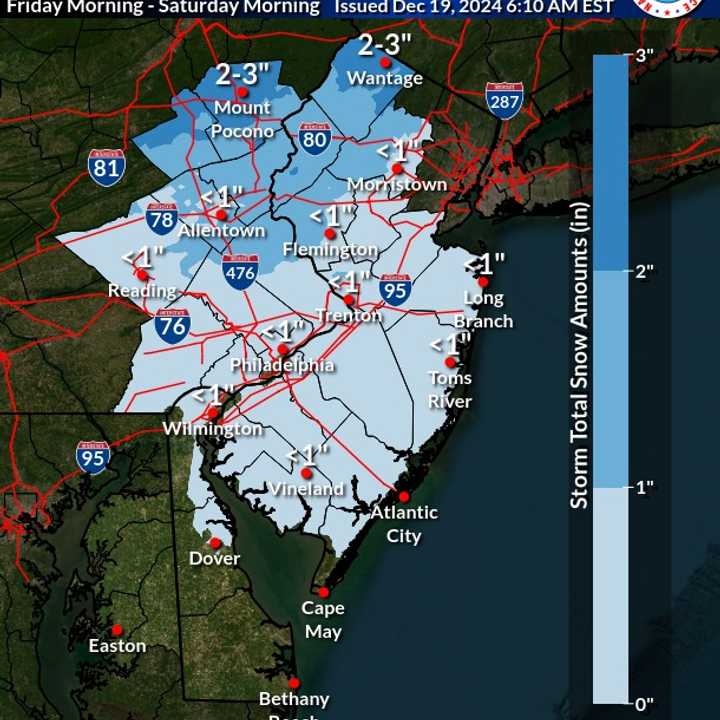 Snow forecast in New Jersey and Pennsylvania.