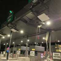 <p>The PA Turnpike toll booth on I-376 in Chippewa Township after a tractor-trailer slammed into it. </p>