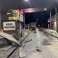 <p>The PA Turnpike toll booth on I-376 in Chippewa Township after a tractor-trailer slammed into it. </p>