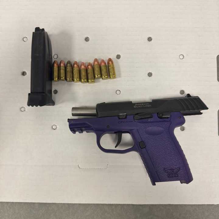 The 9mm handgun allegedly recovered by police during the incident. 