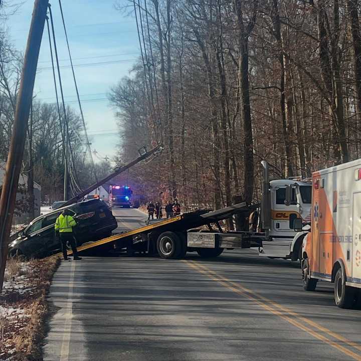 A car crashed into a telephone pole