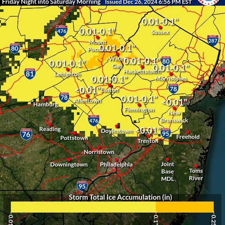 Ice accumulation forecast across NJ and PA.