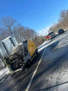 Smouldering Van Impacts Traffic On I-84 In Kent