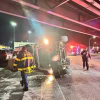 Dump Truck Tips Over, Spills Fluids In Croton: Driver Hospitalized