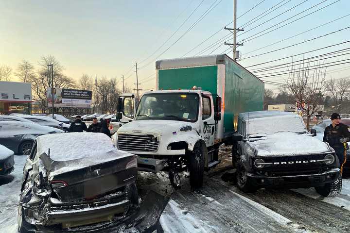 Box Truck, Jeep Crash Damages 7 Vehicles At Tesla Dealership On Route 17 (PHOTOS)