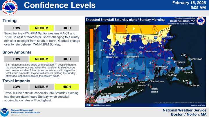 The latest snowfall projections were released Saturday morning, Feb. 15, by the&nbsp;National Weather Service.