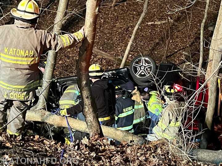The scene of the crash near Route 35 by Mount Holly Road in Katonah.