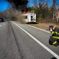 Bus Catches Fire on Hutchinson River Parkway In Pelham