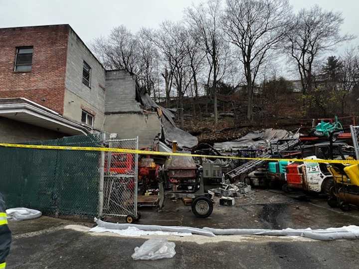 The scene of the collapse at 1256 Saw Mill River Rd. in Yonkers. 