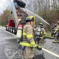 Dump Truck's Load Catches Fire On I-684 Off-Ramp In Katonah, Prompts Firefighter Escort