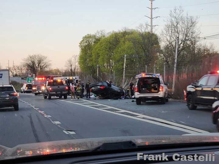 The scene of the rollover near Exit 6 on I-684 southbound.&nbsp;
