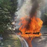 Van Engulfed In Flames In Somers: Crews Use Foam After Fuel Tank Rupture