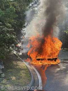 Van Engulfed In Flames In Westchester: Crews Use Foam After Fuel Tank Rupture