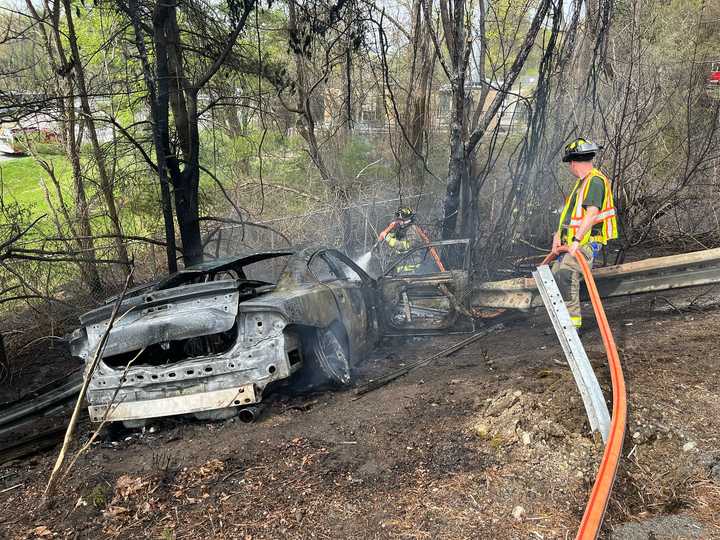The crashed vehicle later caught fire off of I-684 in Lewisboro. 