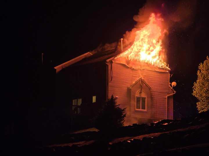 The blaze on Rockridge Drive in Woodbury on Friday morning, May 2. 