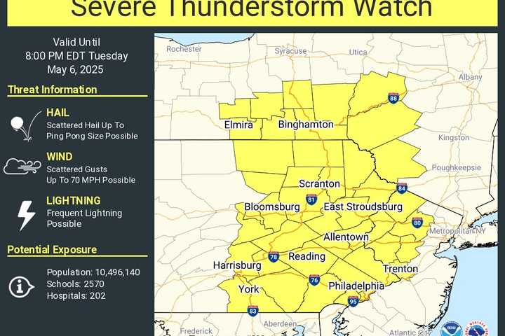Ping Pong-Sized Hail, 70 MPH Winds Threaten North Jersey, Lehigh Valley