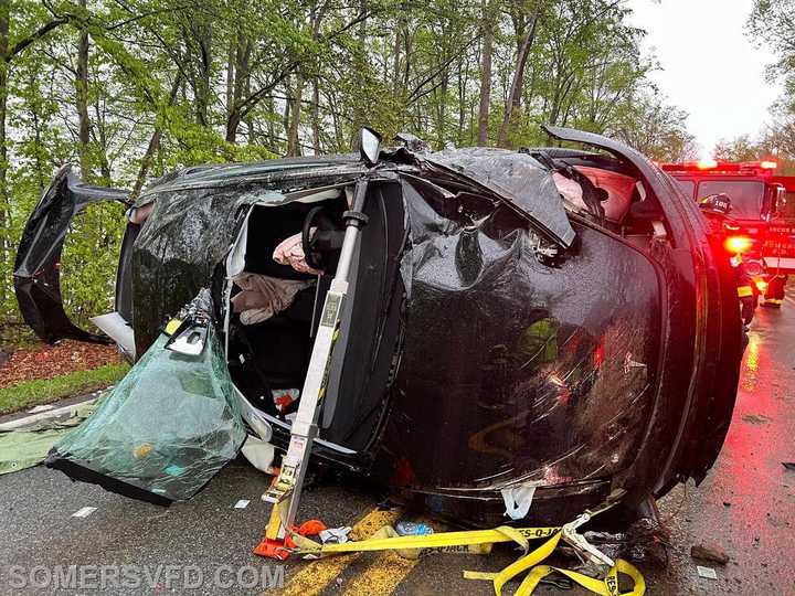 The crash scene on Lake Road in Somers. 