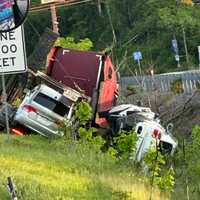 Stolen Car Carrier Overturns On I-83, Spills 6 Vehicles Into Ditch, Triggers Second Crash: PSP