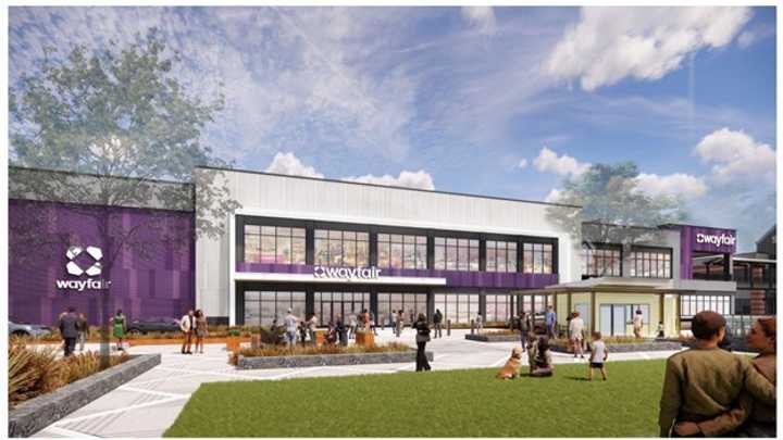A rendering of the future Wayfair store at Ridge Hill in Yonkers. 