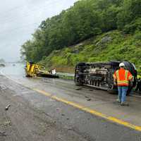 Car Hits DOT Sign, Flips On Thruway In Hudson Valley: Driver Escapes Through Windshield