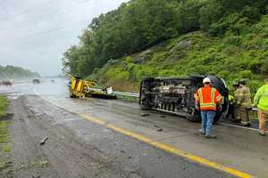 Car Hits DOT Sign, Flips On Thruway In Rockland: Driver Escapes Through Windshield