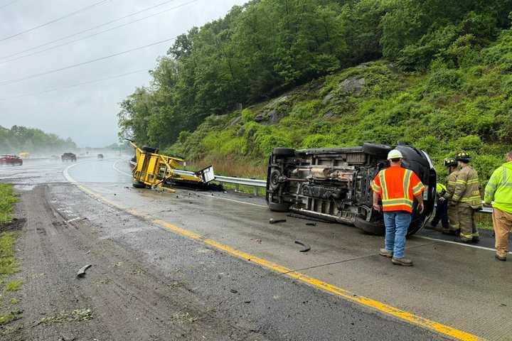 Car Hits DOT Sign, Flips On Thruway In Rockland: Driver Escapes Through Windshield