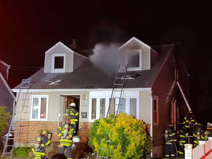 The scene of the serious house fire in East Meadow. 