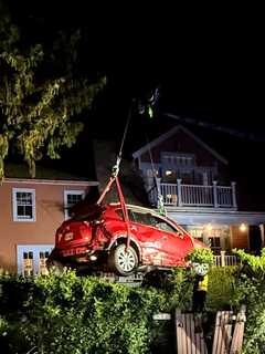 Car Crashes Into Yard In Hudson Valley, Lifted Out Using Rotator