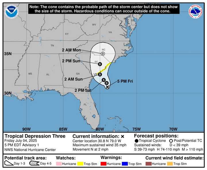 A look at the projected path for Tropical Depression Three.