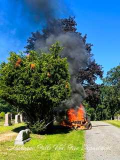 Lawn Mower Goes Up In Flames At Cemetery In Mahopac