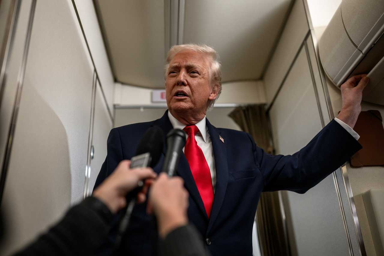 President Donald Trump answers questions from members of the media aboard Air Force One en route to Mount Pocono, Pennsylvania, for a rally on the economy, Tuesday, Dec. 9. President Donald Trump answers questions from members of the media aboard Air Force One en route to Mount Pocono, Pennsylvania, for a rally on the economy, Tuesday, Dec. 9.