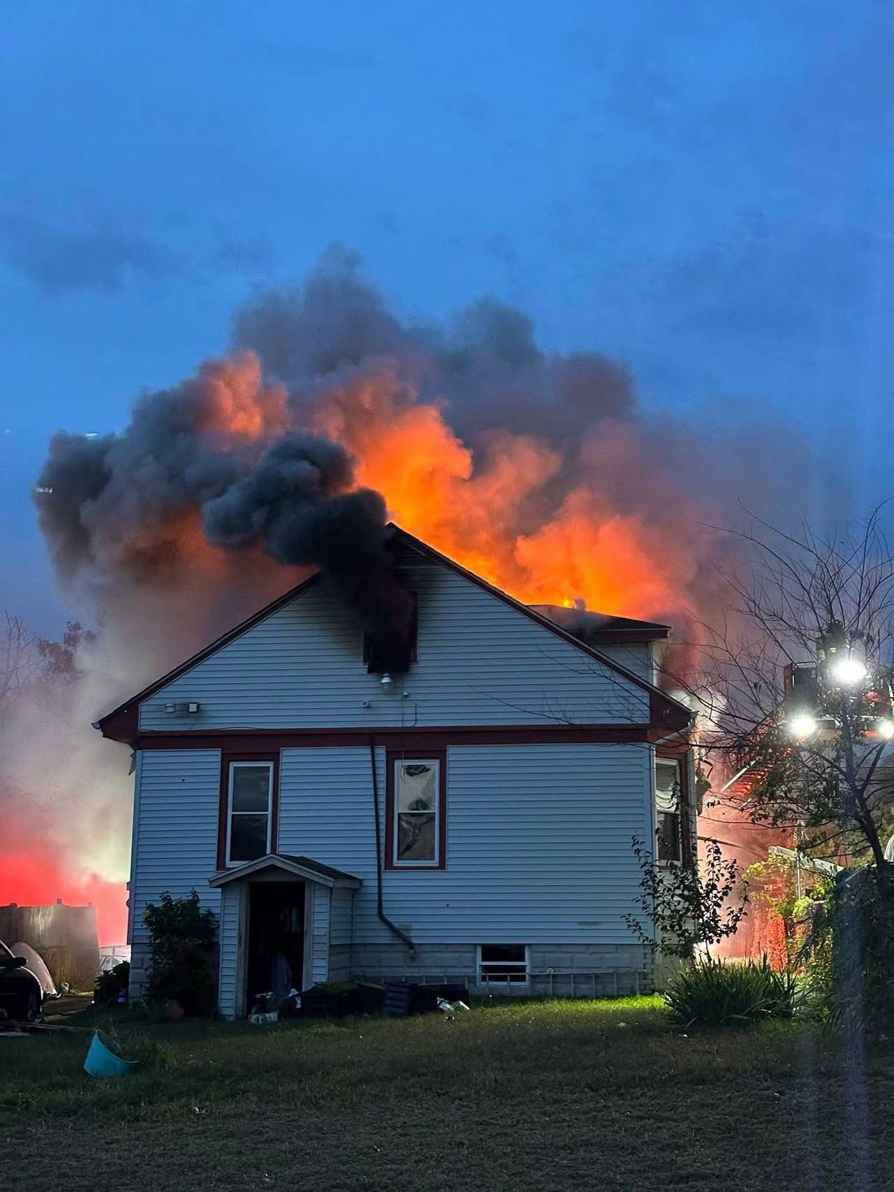 10 people were displaced after a Pleasantville home was engulfed in flames.