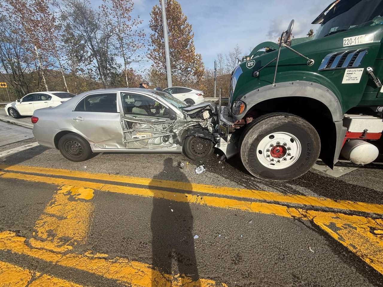 The scene of the crash on the NYS Thruway Exit 15A on-ramp in Hillburn.  The scene of the crash on the NYS Thruway Exit 15A on-ramp in Hillburn.