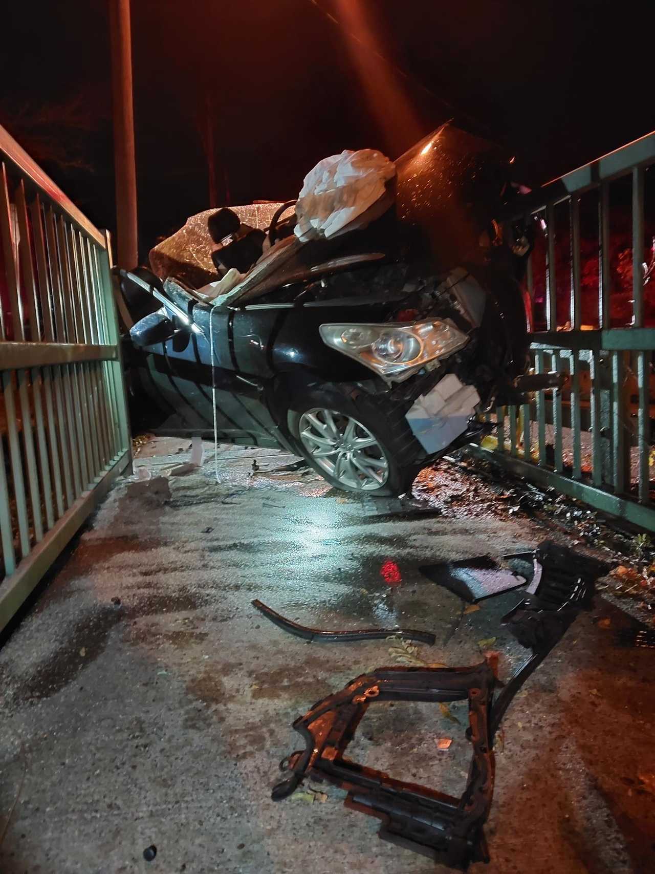 A 21-year-old Old Bridge man was charged with driving under the influence after crashing his car into a bridge and injuring three passengers early Saturday, police said.