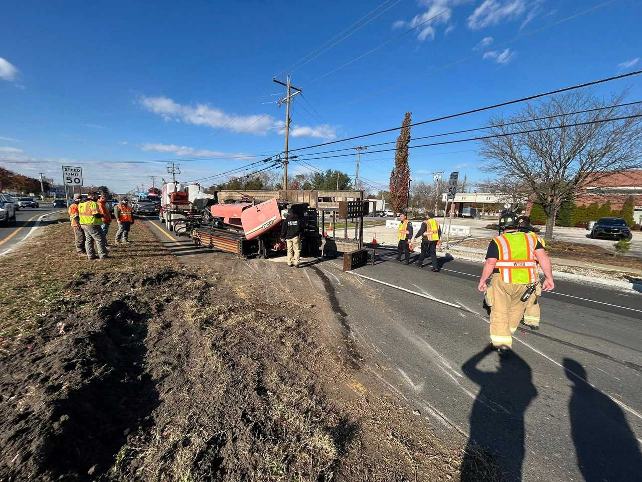 An overturned trailer on Route 42