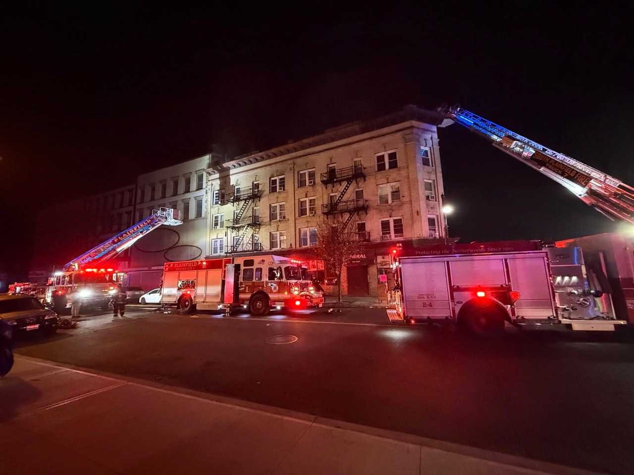 A three-alarm fire in Plainfield