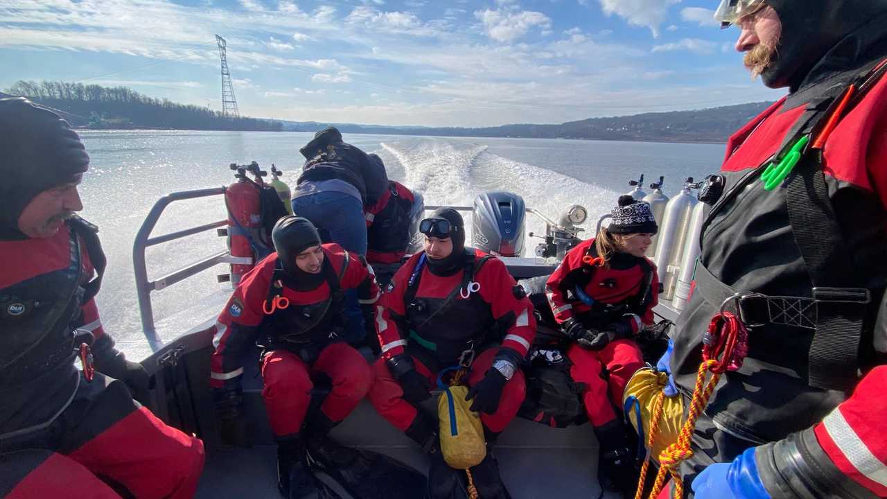 Dive teams at the scene on Sunday