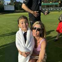 <p>Luca Demonte with Julie Bowen</p>