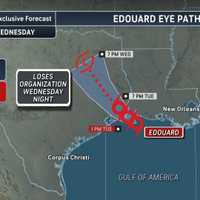 <p>Tropical Storm Edouard is forecast to move inland across Texas before losing organization Wednesday night, Sept. 2.
  
</p>