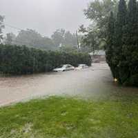 <p>Eastview Avenue in Leonia under water Wednesday morning.</p>